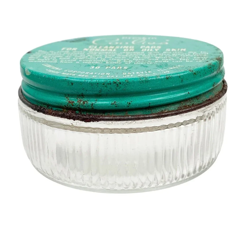 Vintage Dreskin Coolies Cleansing Pads Jar Empty Vanity Advertising MCM 40s Prop